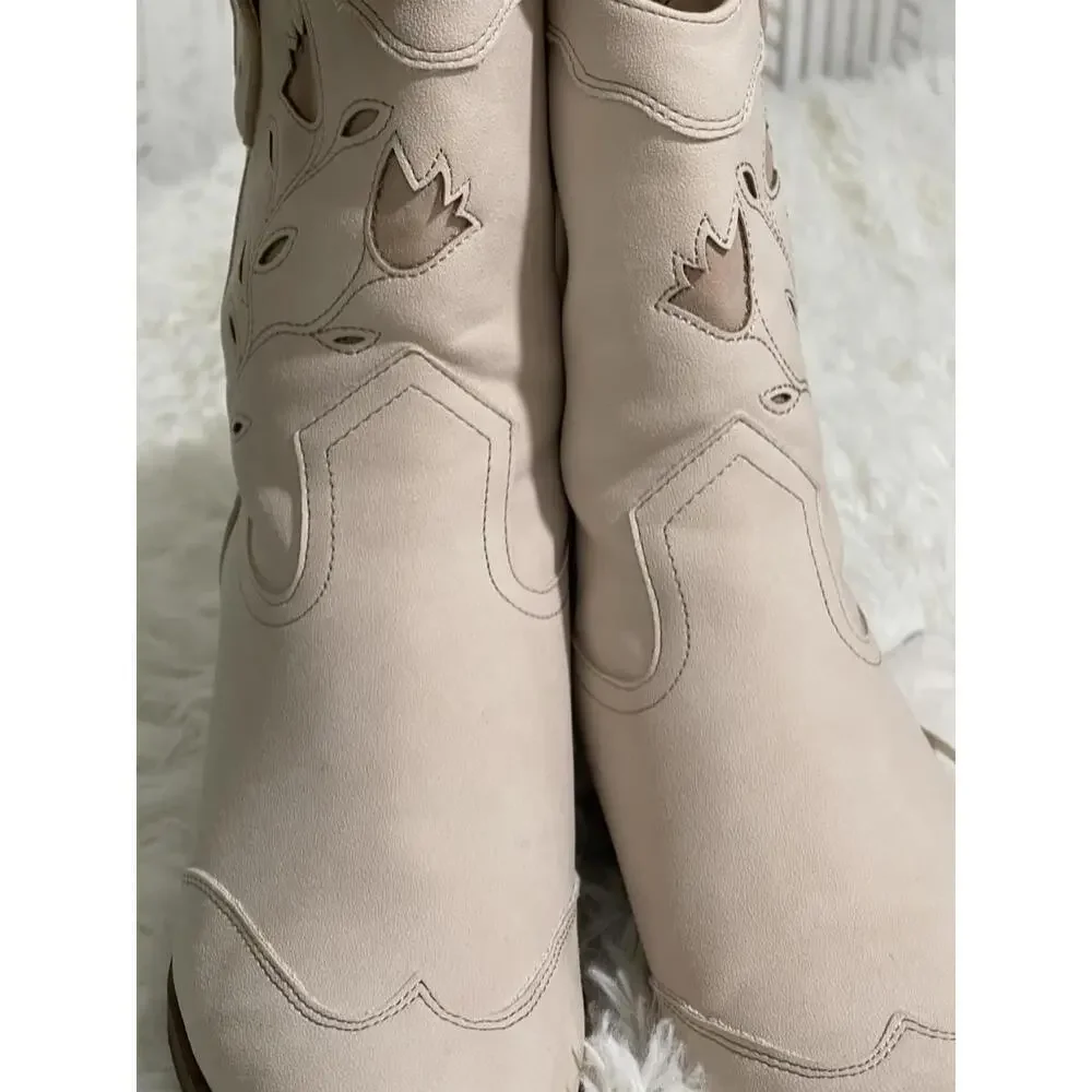 Women's Sam And Libby Ivory/Bone Block Heel Western Cowboy Bootie 6.5